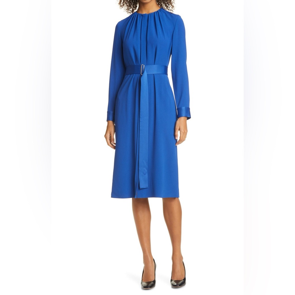 Hugo Boss Cobalt Blue Long-Sleeve Midi Dress